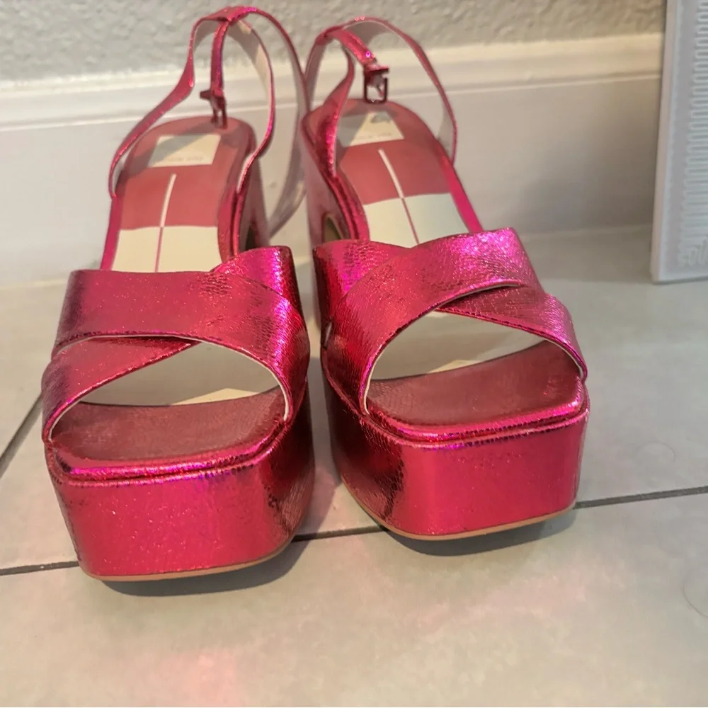 Dolce Vita Metallic Fuchsia Crisscross Slingback Heels - Picture 7 of 7